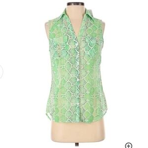 New York & Company Sleeveless Top Blouse Green White Snakeskin Print Women's XS